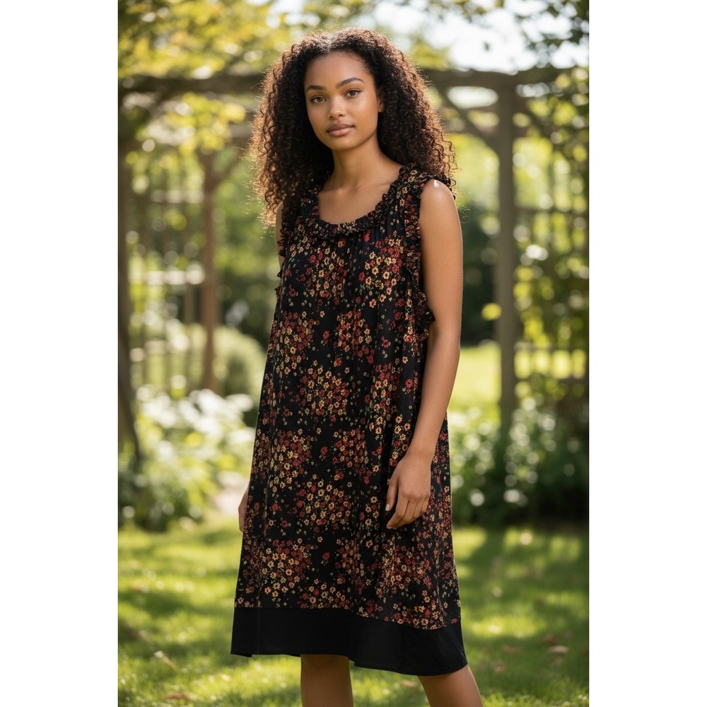 Allen B. by Allen Schwartz Ditsy Floral Ruffle Scoop Neck Boho Tunic Dress XL